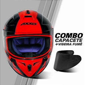 COMBO - Capacete Axxis Draken Dekers Gloss Red Black + Viseira Fume