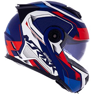 Capacete Norisk Route Ff345 Speedmax Fosco Azul, Branco e Vermelho (C/Viseira Solar)