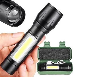 Mini Lanterna Tática Alumínio - 3 Modos de iluminação - USB Recarregável