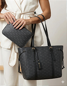 Bolsa feminina - Alça de ombro - Monograma Elegance - Preto - Chenson 3484755