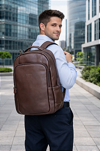 Mochila Executiva Notebook Couro - Café - Bennesh Flex M900