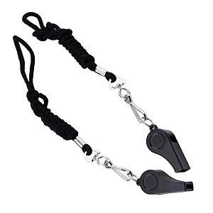 Apito em ABS preto com cordão - 2 unidades