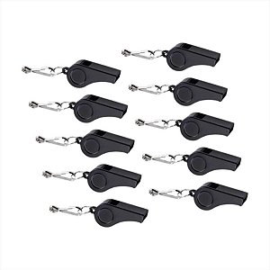 Apito profissional em ABS preto com cordão - 15 unidades