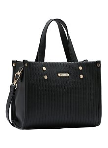 Bolsa Feminina Chenson Original - Textura Minimalista - Alça de Mão - Preto 3484898