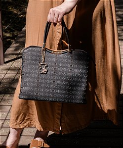 Bolsa Feminina Chenson Original - Cristal Monograma Coração - Alça de Mão - Preto 3485395