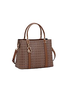 Bolsa Feminina Chenson Original - Cristal Monograma Coração - Alça de Mão - Café 3485397