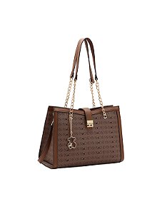 Bolsa Feminina Chenson Original - Cristal Monograma Coração - Alça de Ombro - Café 3485400
