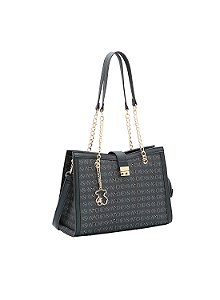 Bolsa Feminina Chenson Original - Cristal Monograma Coração - Alça de Ombro - Preto 3485400