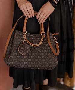 Bolsa Feminina Chenson Original - Monograma Elegance - Alça de Mão - Café 3485083