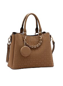 Bolsa Feminina Chenson Original - Relevo Monograma - Alça de Mão  - Marrom 3485433