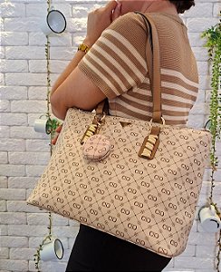 Bolsa Monograma Elegance - Alça de Ombro - Chenson 3485494 - Bege