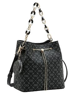 Bolsa Bucket Monograma Elegance - Alça de Mão - Chenson 3485501 - Preto