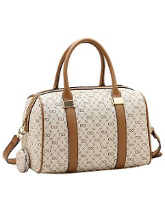 Bolsa Baú Grande - Monograma Elegance - Alça de Mão - Chenson 3485496 - Bege