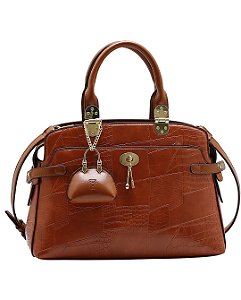 Bolsa Clássica New Croco - Alça de Mão - Chenson 3485577 - Marrom