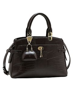 Bolsa Clássica New Croco - Alça de Mão - Chenson 3485577 - Café