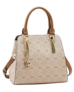 Bolsa Satchel Monograma Pontilhado - Alça de Mão - Chenson 3485532 - Bege