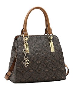 Bolsa Satchel Monograma Pontilhado - Alça de Mão - Chenson 3485532 - Café