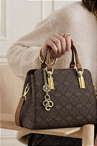 Bolsa Satchel Monograma Pontilhado - Alça de Mão - Chenson 3485532 - Café