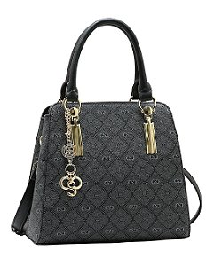 Bolsa Satchel Monograma Pontilhado - Alça de Mão - Chenson 3485532 - Preto