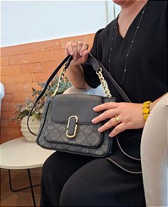 Bolsa tipo Sholder Monograma Pontilhado - Alça de Ombro - Chenson 3485533 - Preto