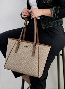 Bolsa Shopper de Ombro Elemento Gráfico - Chenson 3486012 Bege