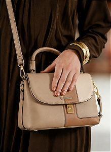 Bolsa Satchel Patchwork - Alça de Mão - Chenson 3485933 Natural