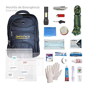 Mochila de Emergência com Kit ESSENCIAL - Preto