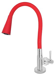 Torneira Mesa Gourmet Design Vermelho Jato Duplo Bica Flexível 1/4 Volta C80