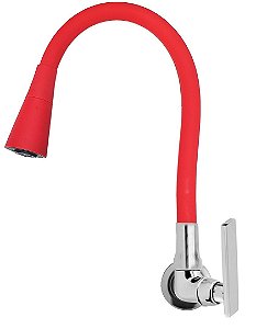 Torneira Parede Gourmet Design Vermelho Jato Duplo Bica Flexível C79