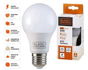 Lâmpada LED Bulbo 9W Branca Fria 803 Lumens - BLACK + DECKER