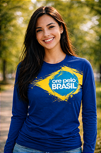 Camiseta Ore Pelo Brasil Manga Longa Azul