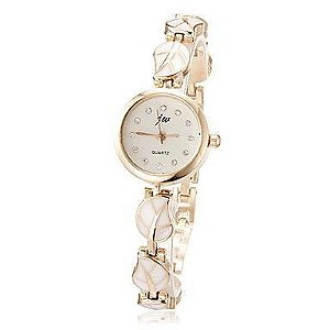 Mulheres Little Round Dial Pattern Folha Alloy Banda Quartz Analógico Pulseira Watch (cores sortidas)