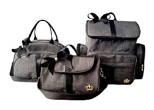 Kit 3 Bolsas Bebe Maternidade Preto Mochila Luxo Alça Preta