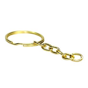 Argola para Chaveiro com corrente (23mm) - Cor Ouro - 10 un - Russo Art