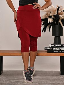 Calça Corsário Vinho Com Saia Moda Fitness Anagrom Ref.8003