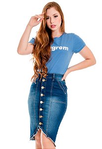 Saia Jeans Evangélica De Babado com Botões Anagrom Ref.167 - Anagrom ...