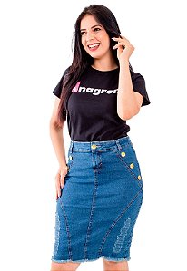 Saia Jeans Azul Botões de Massa Evangélica Anagrom Ref.198