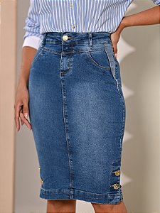 Saia Evangélica Jeans Detalhes Azul Claro Anagrom Ref.211