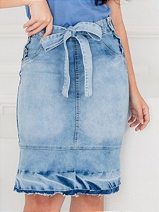 Saia Jeans Anagrom amarração Frontal Moda Evangélica Ref.S07