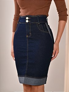 Saia Jeans Azul Detalhes Avesso Evangélica Anagrom Ref.S017