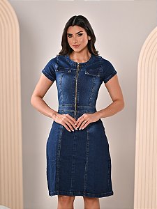 Vestido Jeans Evangélico Anagrom Com Aba e Zíper Ref.5024