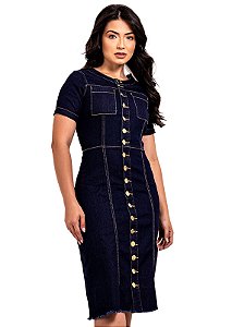 Vestido Evangélico Jeans Anagrom Botões e Bolsos Ref.5025