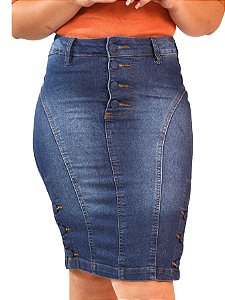 Saia Jeans Midi Evangélica Recorte Botões Cobertos Ref.GD243