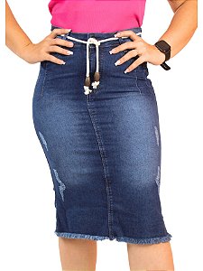 Saia Jeans Midi Moda Evangélica Com Cinto de Tira Ref.GD247