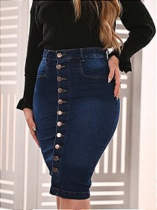 Saia Jeans Midi Com Elastano Botões Frontais Anagrom Ref.237