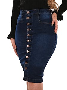 Saia Jeans Midi Com Elastano Botões Frontais Anagrom Ref.237