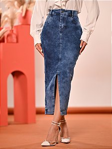 Saia Longa Jeans Abertura na Frente Azul Anagrom Ref.251