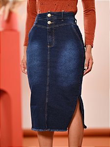 Saia Jeans Evangélica Midi Abertura Lateral Anagrom Ref.250