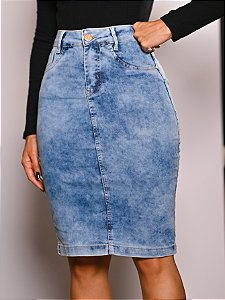 Saia Jeans Básica Azul Claro Anagrom Moda Evangélica Ref.B04