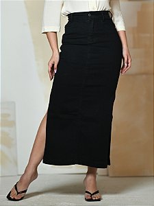 Saia Longa Jeans Preta Abertura Lateral Anagrom Ref.261